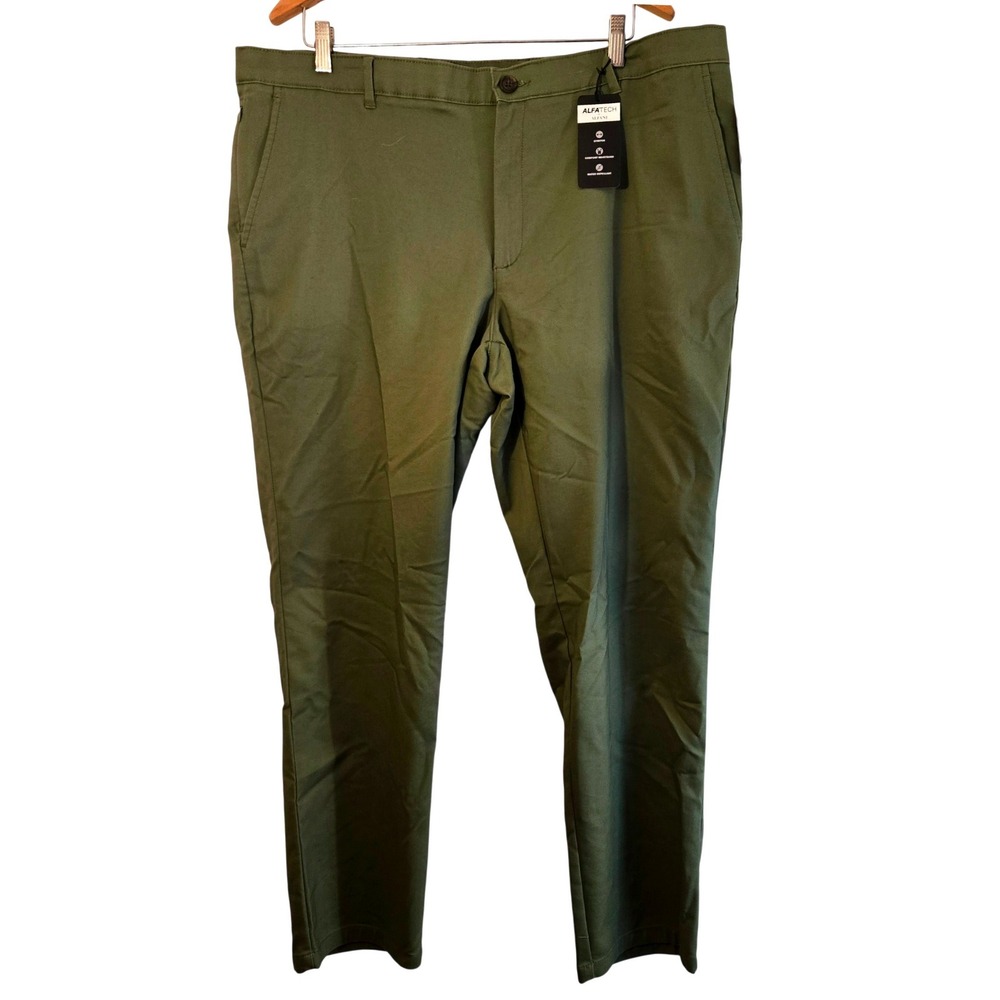 NEW Alfani Tech Pants Mens 38W 30L Military Soil Stretch Comfort Water Repellent